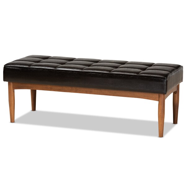 Baxton Studio Sanford Mid-Century Modern Dark Brown Faux Leather and Walnut Brown Finished Wood Dining Bench 184-11345-Zoro - main